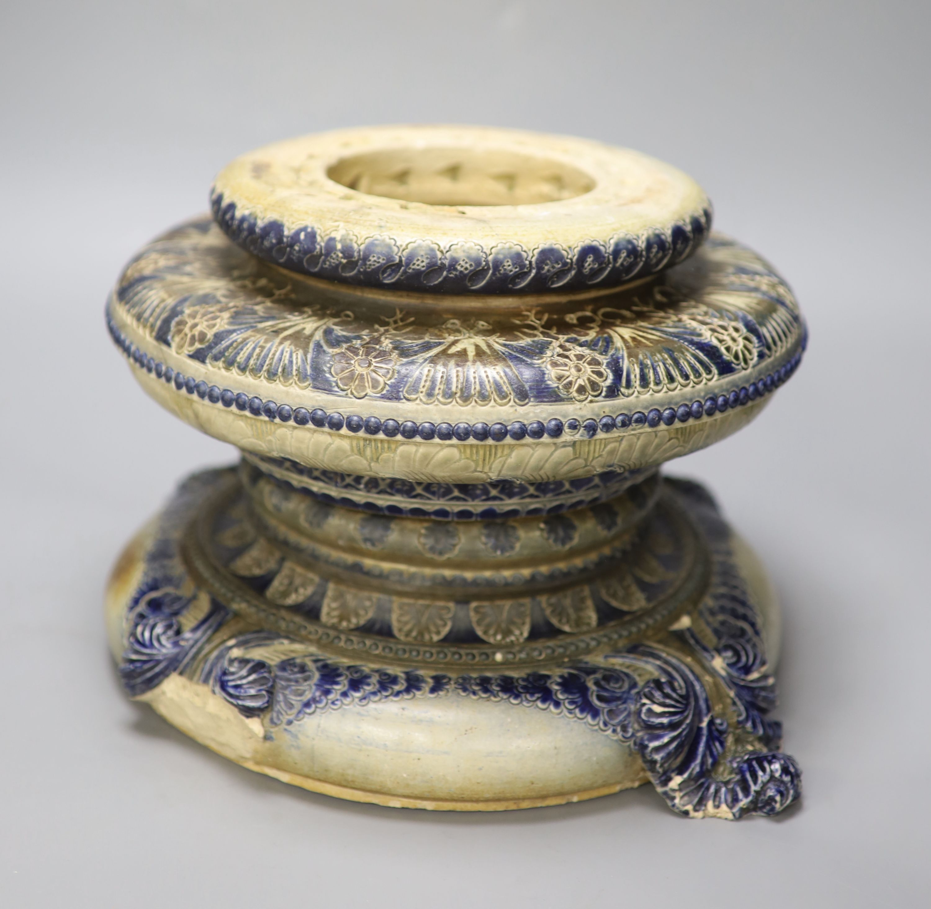 Two sections of Martin Brothers stoneware stand, unsigned, diameter 26cm